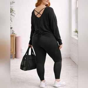 NWT 2X Cotton Blend Deep V-Neck Crisscross Top | Oversized Relaxed Fit Top